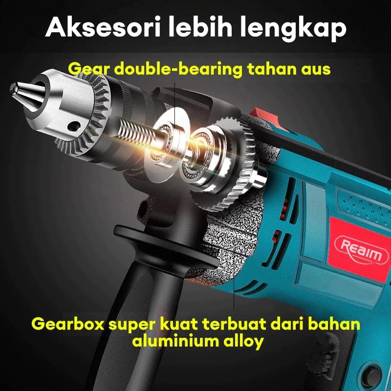 Set Perkakas 3in1 REAIM Mesin Gerinda Tangan dan Mesin Bor Listrik 13mm dengan Aksesoris Bearing Body Blade Bore Copper Dinamo untuk Repair Perbaikan Gergaji Kabel Karat Proyek Konstruksi Bengkel Rumah Tangga Angle Grinder Impact Drill Power Tools