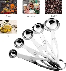 TaffHOME Sendok Takar 5 in 1 Cup Stainless Steel Measuring Spoon Coffee Sendok Ukur Kopi Teh Gula Bumbu 1.25ml 2.5ml 5ml 7.5ml 15ml - S300