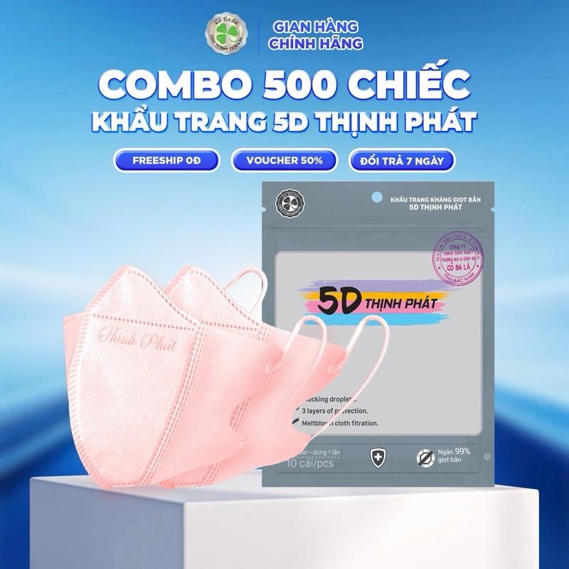 COMBO 500 CHIẾC KHẨU TRANG 5D THỊNH PHÁT 3 Lớp Chất Liệu Vải Không Dệt An Toàn Cho Sức Khỏe Kiểu Dáng 3D Thông Minh Dây Thun Mềm Mại Đa Chiề