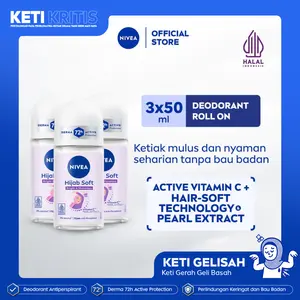 (PAKET HEMAT ISI 3) NIVEA Deodorant Antiperspirant Roll On Brightening Hijab Soft 50ml - Deodoran wanita hijab halal mencerahkan brightening kullit lembut mengurangi frekuensi cukur bulu ketiak wangi segar seharian - Vitamin C, Ekstrak Mutiara, 0% alkohol