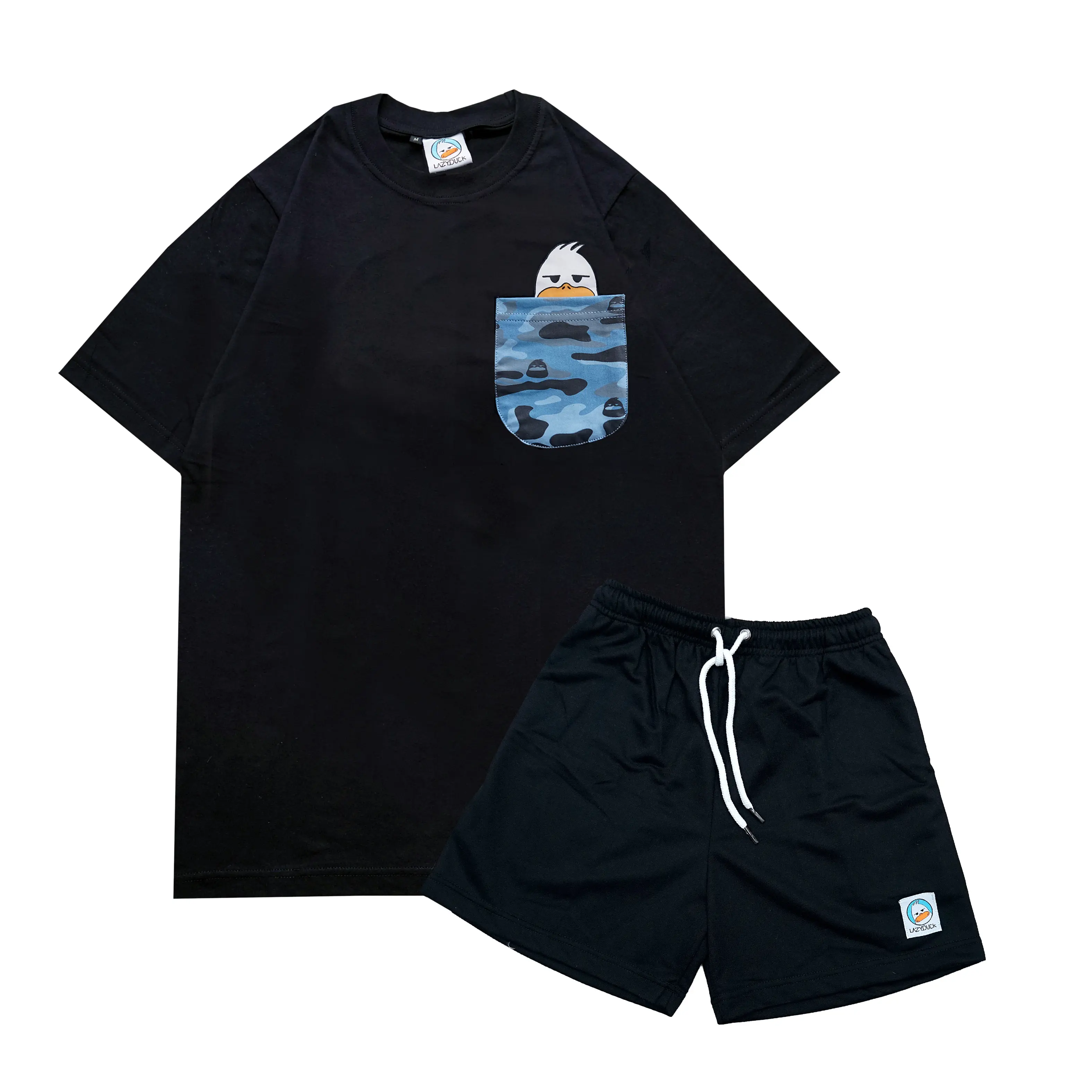 LAZYDUCK BUNDLING KAOS DAN CELANA PENDEK POCKET CAMO BLACK