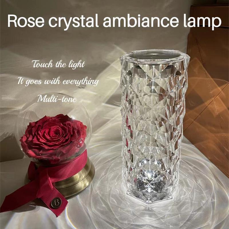 Crystal Lamp Bedroom Spanish Rose LampDiamond Net Red Atmosphere Bedside LampRomantic Charging Petals Small Night Lamp nightlight