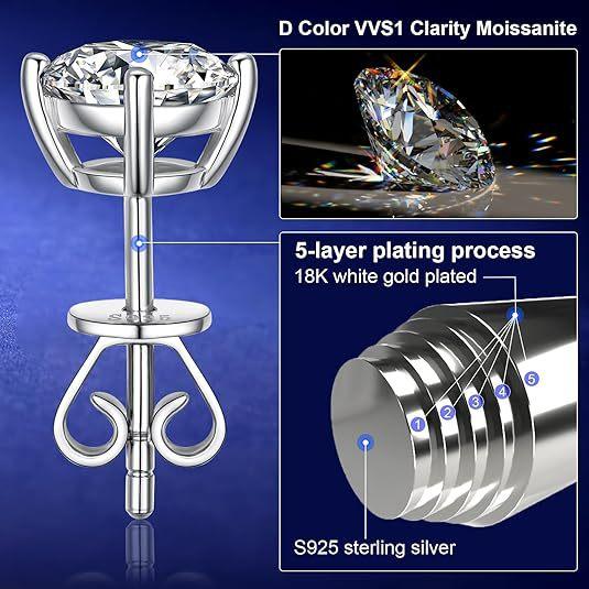 #02 VNK 4-Claw Moissanite Earrings 925 Sterling Silver Stud Earrings Daily Jewelry Fine Gifts for Women Men