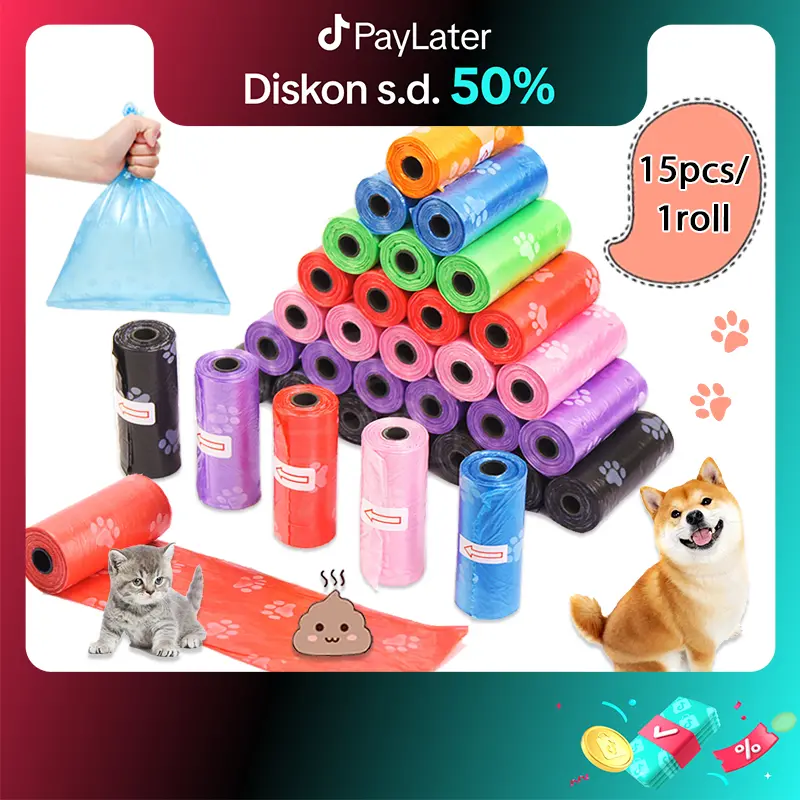 Kantong Sampah Kucing Kantong Pup Kucing Anjing Poop Bag Anjing Plastik Pup Murah 15pcs/roll