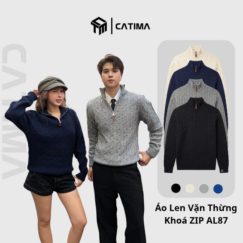 Áo Len Lông Thỏ Cổ Cao Kéo Khoá Vặn Thừng Phong Cách Hàn Quốc Nam Nữ , Áo Len Lông Thỏ Cao Cấp CATIMA - AL87