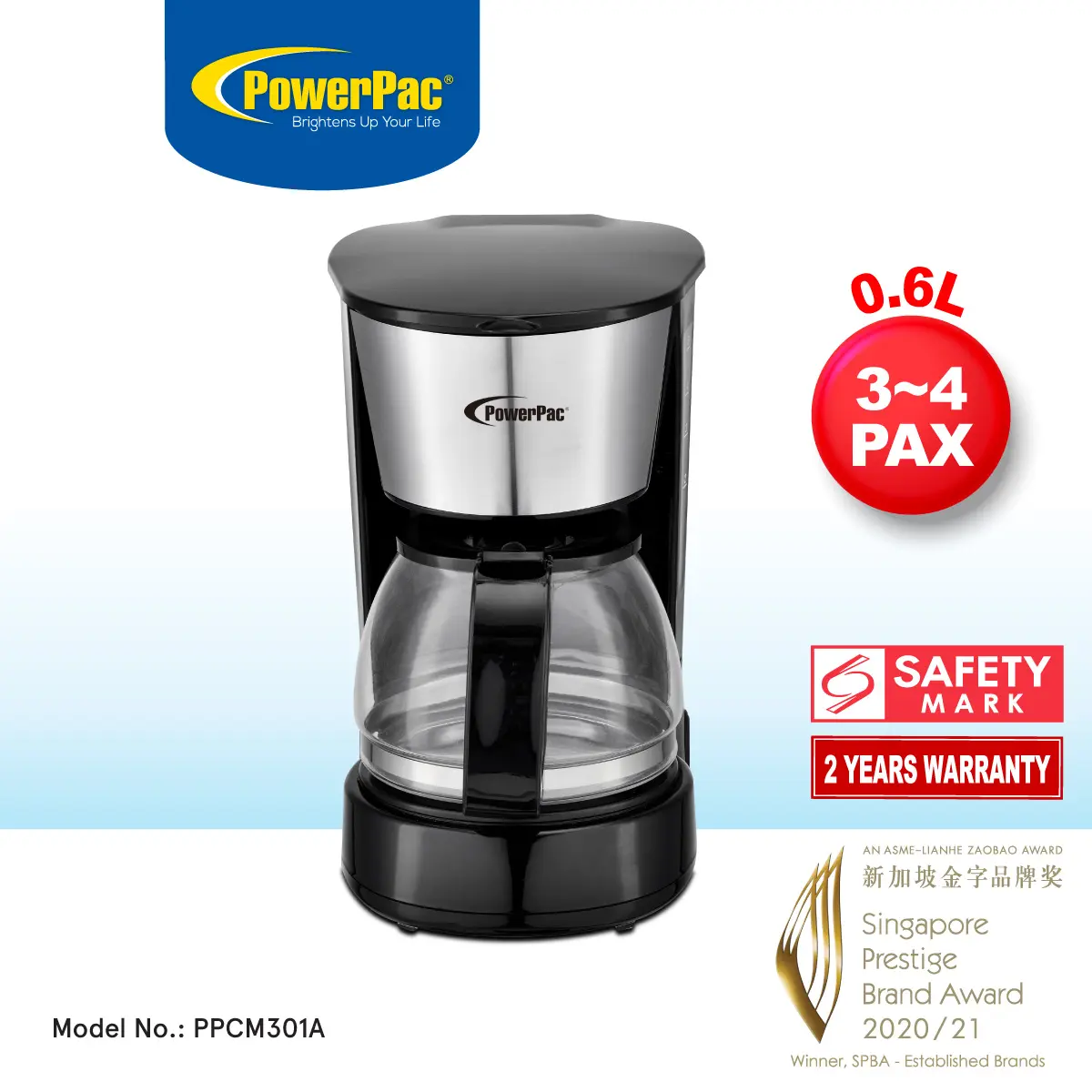 PowerPac Coffee Maker 0.6L Drip Style Coffee Machine (PPCM301A)
