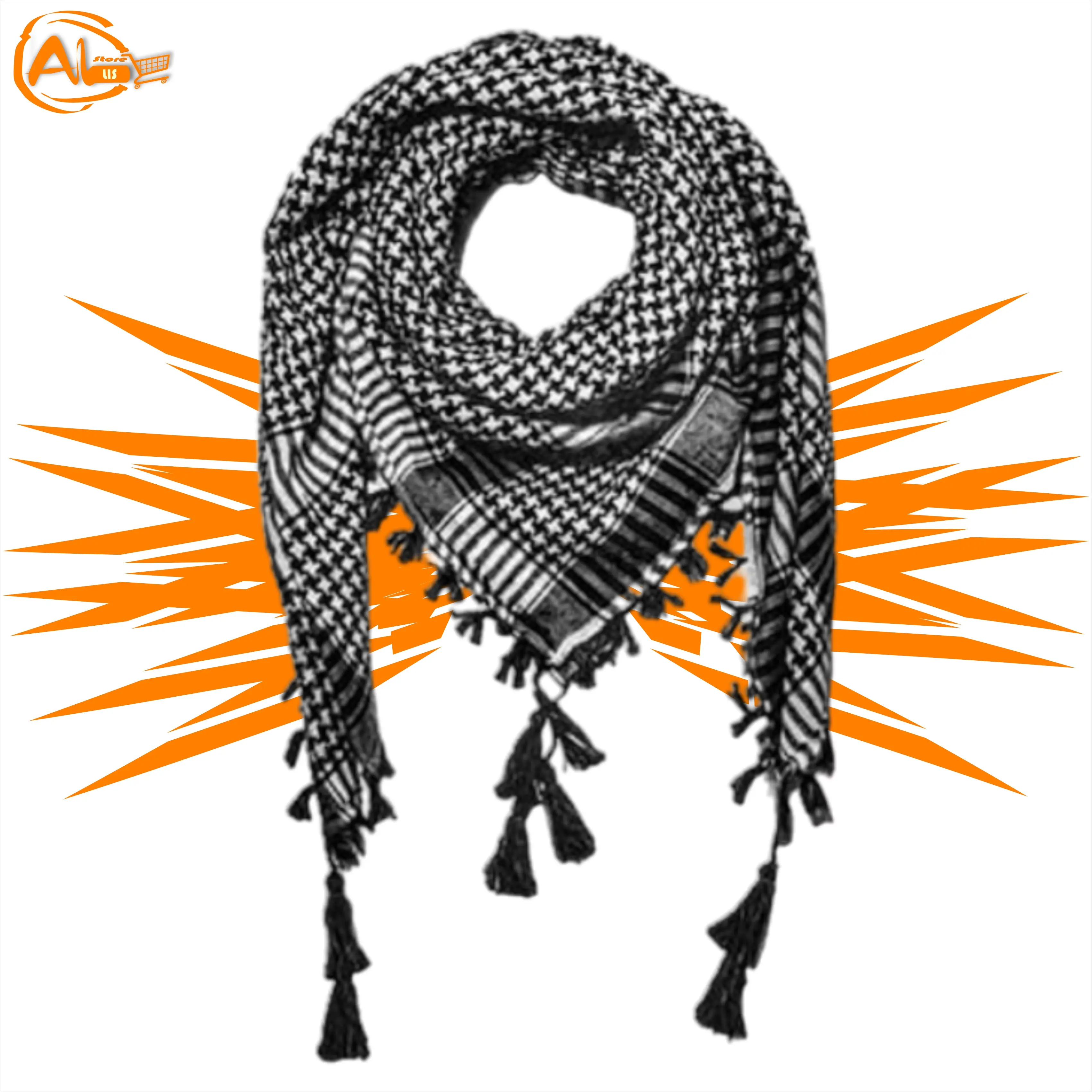 sorban Palestina Slayer Hitam Putih Motif Kotak Jagung/ Tactical Slayer Dasar Putih/ Tenun Rumbai/Hadiah Haji/Kain  Premium Merah sorban