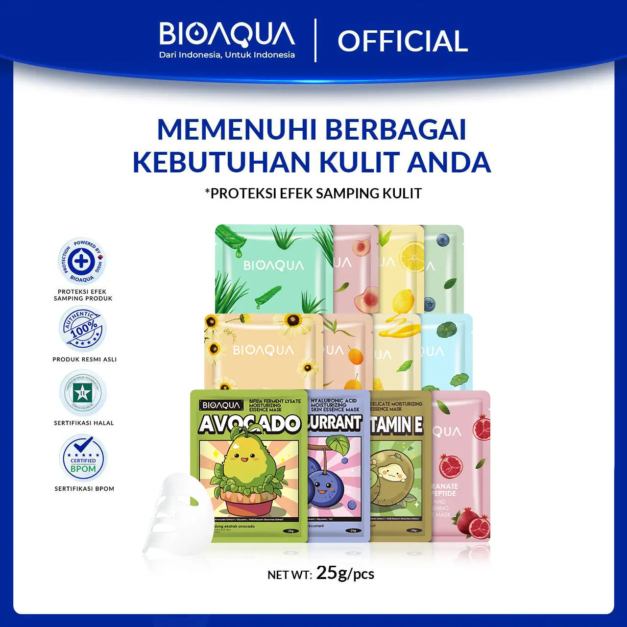【12pcs】【BPOM】BIOAQUA Sheet Mask Natural Serum Series Facial Treatment Masker Wajah Wamit Arbutin Hydrating