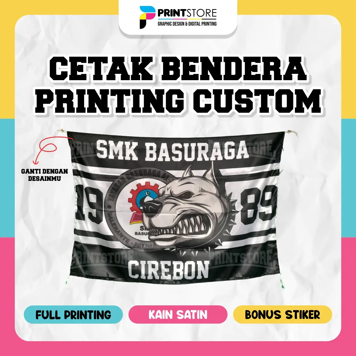 Bendera Custom Sound Ultras Kelas Sholawat dengan Bahan Kain Satin Bonus Stiker & Tali