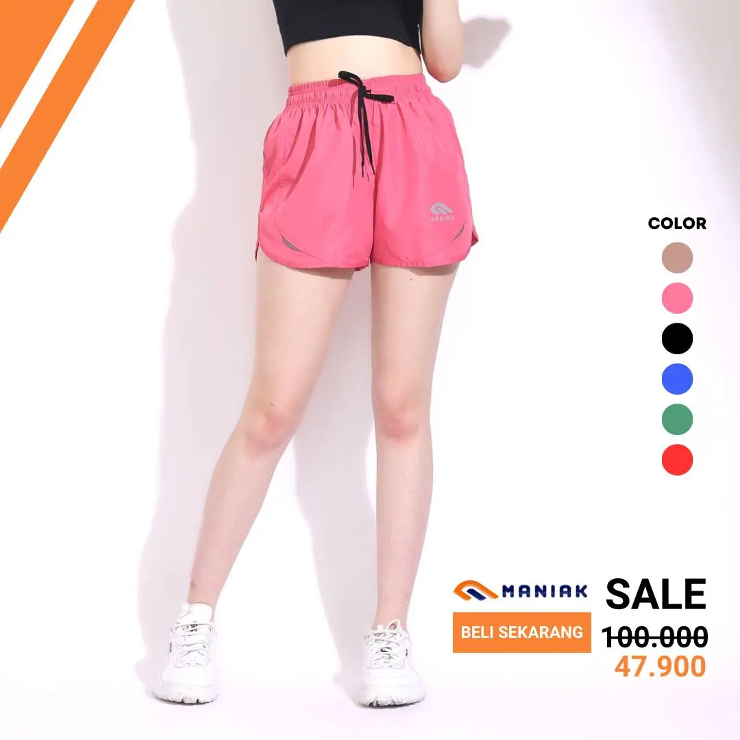 MANIAK Celana Pendek Sporty Wanita Gym Running Senam Zumba Santai Polos Olahraga (CLW)