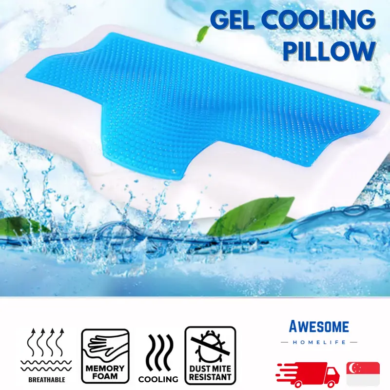 AWESOME Gel Cool Contour Memory Foam Pillow | Moderates Temperature on Hot Days | Relieves Neck Pain & Shoulder Aches | Supports Neck Acupressure Points | Anti-Dust Mites |