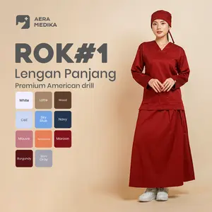 (ROK#1) - Scrub Medis ROK / Baju Jaga / OKA / Seragam Perawat Dokter Klinik lengan panjang Wanita Setelan ROK Kerja