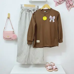 Setelan Celana Salur Coklat Celia Ummarakids 100% Cotton