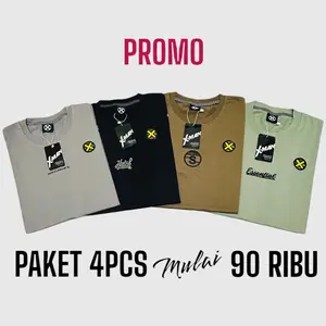 MOTIF SIMPLE PAKET 4PCS KAOS DISTRO PRIA SEMI KATUN 24s MOTIF SIMPLE Size M-L-XL-XXL-XXXL // T-Shirt Casual Formal Nyaman Keren Baju Oblong Cowok Basic Polos