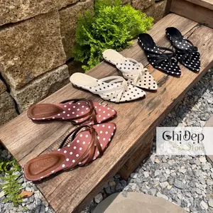 Chị Đẹp Store - Guốc Kẹp Ngón Mũi Nhọn Phối Quai Cách Điệu Cao 3 Phân, Dép Cao Gót Ngón Mũi Nhọn Chấm Bi 3cm - U155 Shoes Nữ