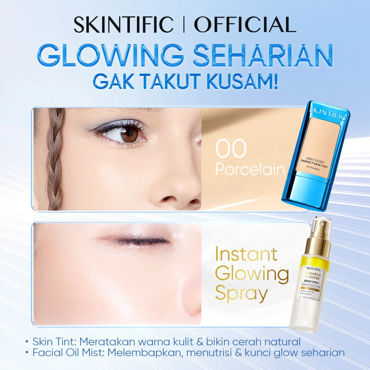 skintint 00 + glowing serum spray