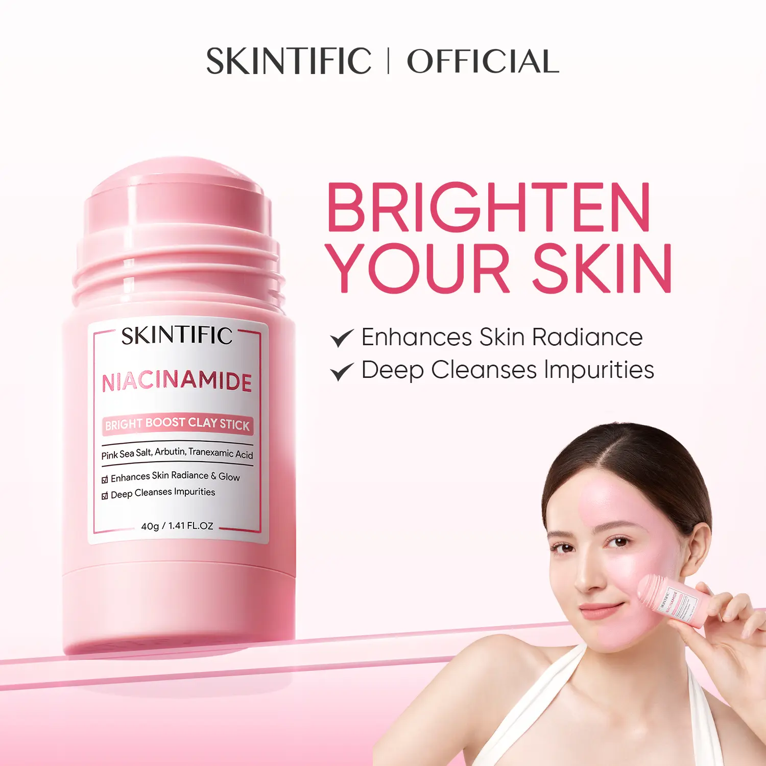 SKINTIFIC Niacinamide Bright Boost Clay Stick Clay Mask brightening relieves rednes  dull skin glass skin niacinamide Skin Repair Comfort Skincare brightening pinkstick brightening collagen mask dermacare