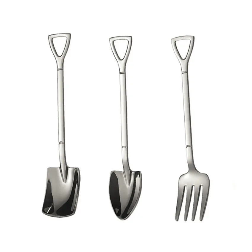 3 Pcs Mini Shovel Spoons and Fork Set for Desserts Include Shovel Shape Spoons Pointed Spoons and Stainless Steel Fork Spoons Ice Cream Spoons for Home Party Kitchen Restaurant Bistro