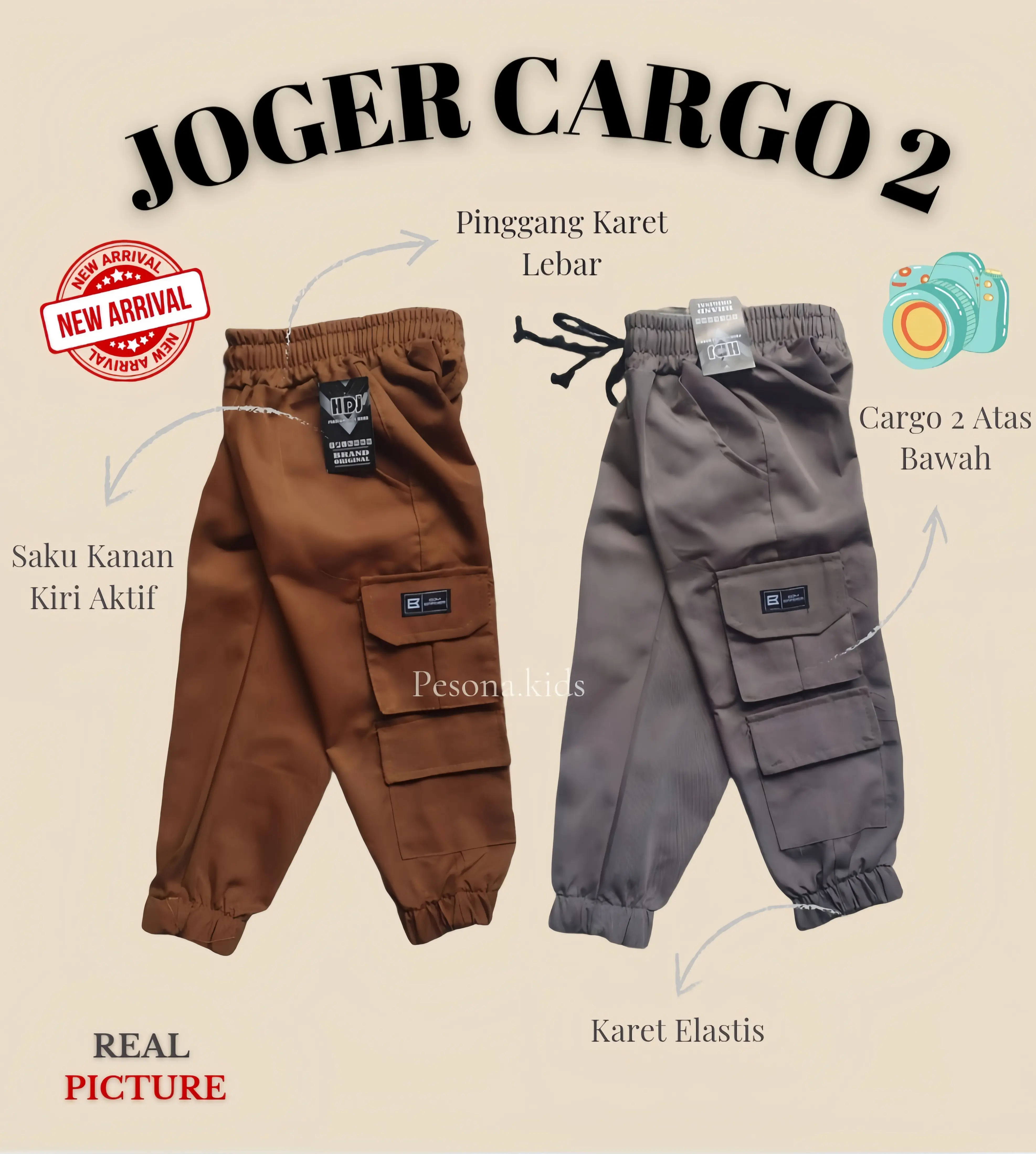 pesona.kids - celana anak terbaru - joger cargo anak usia 1 - 14 tahun