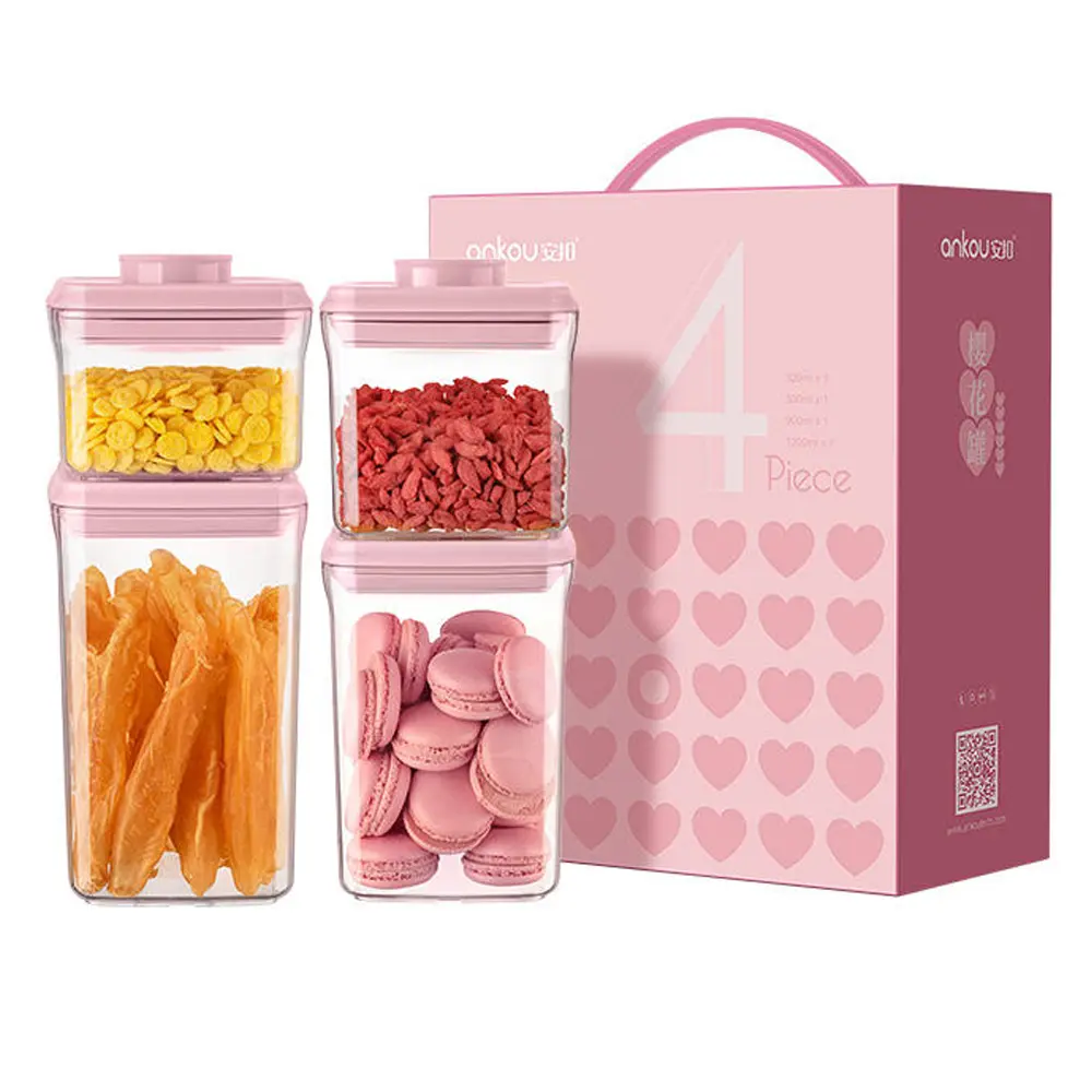 Ankou 4pcs/5pcs/7pcs Pink Airtight Food Container, Stackable Food Storage Container, Kitchen Organizer Sealed Holder