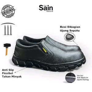 SAIN LUCK Sepatu Safety Pria Slip On Ujung Besi Original untuk Kerja Proyek Nyaman dan Tahan Lama