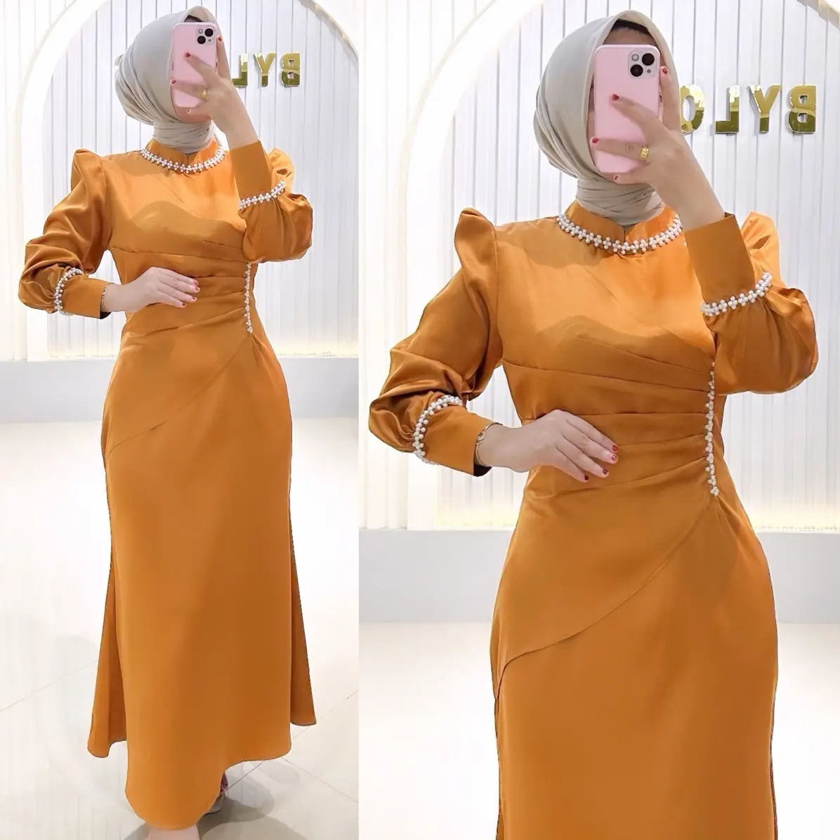 Shanum dress satin mermaid dress viral pesta / kondangan wanita Slim-fitting Slim-fitting Anggun Fit Formal Panjang Gaun Mewah Fadila Couple Muslim
