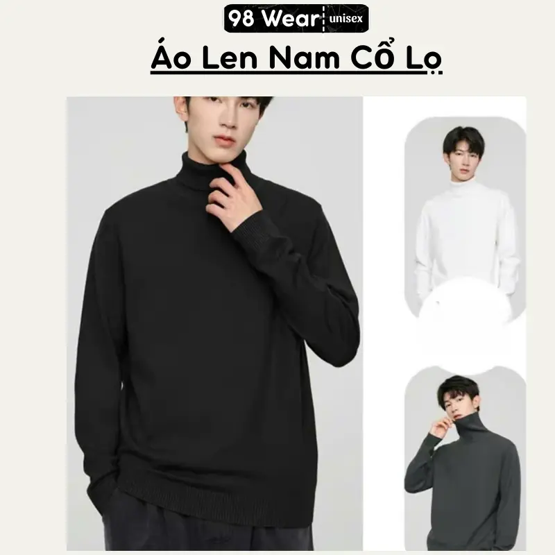 Áo len nam 98WEAR cổ cao dài tay chất dày dặn phong cách Hàn Quốc mới nhất, chất len mềm mịn giữ ấm .Menswear *KHÔNG CÓ LÔNG*