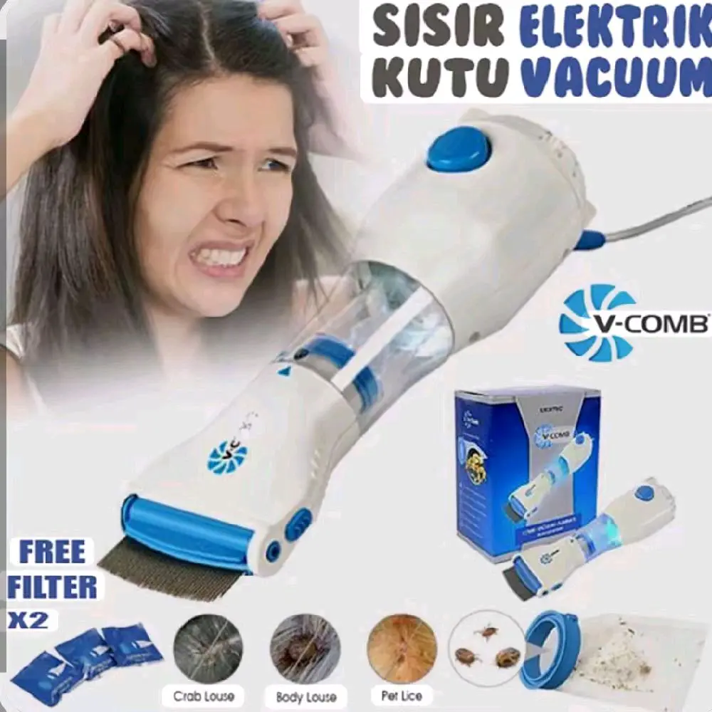 Vakum Sedot kutu dan telur rambut Sisir kutu Elektrik UV V-comb V Comb Vcomb Vacuum Vakum penyedot kutu