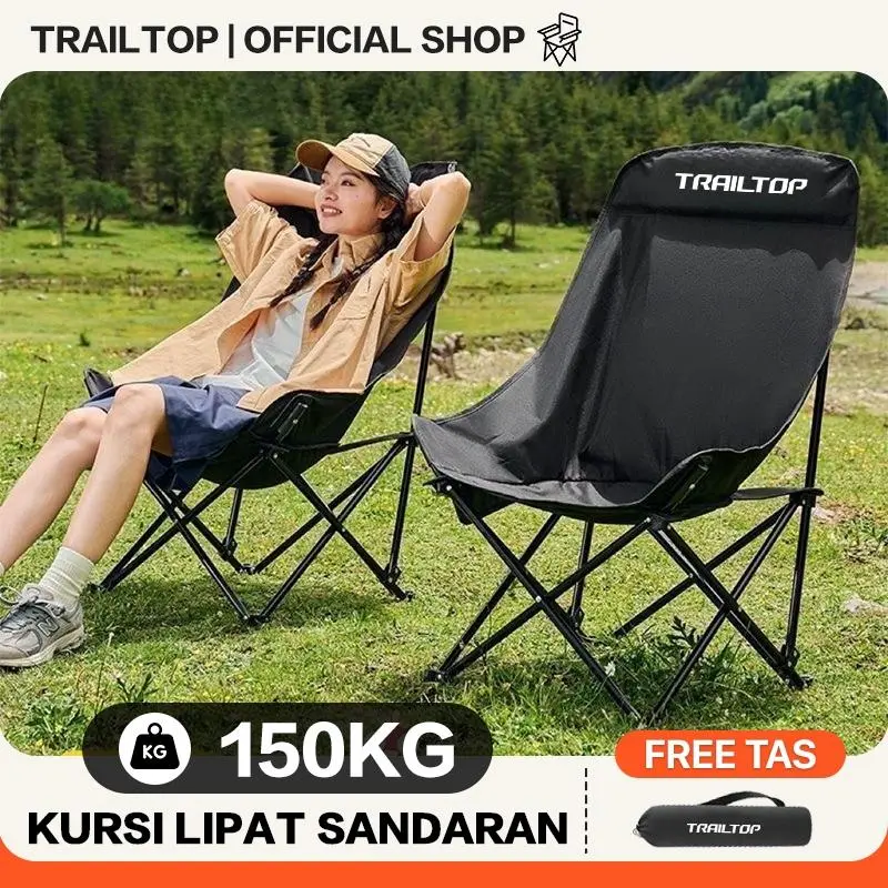 [READY] TrailTop Kursi Lipat Sandaran Tinggi Dengan Sandaran Kepala Busa Kursi Camping Kuat/Lebar/Tebal Beban 150kg Outdoor Furniture Besi
