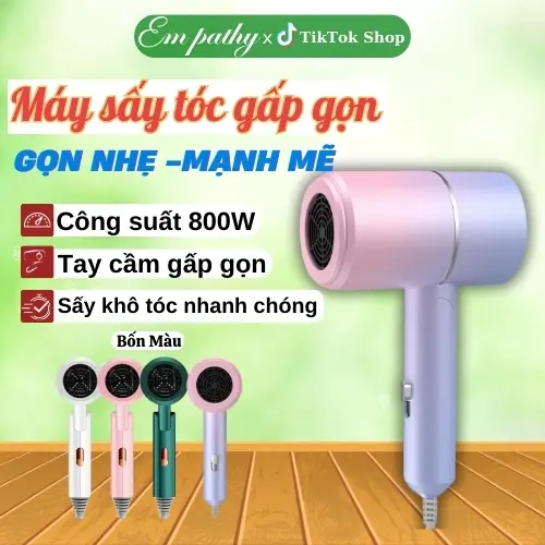 Máy sấy tóc mini gấp gọn 2 cấp độ gió (tặng kèm đầu tạo kiểu) Tạo kiểu tóc chuyên nghiệp Ánh sáng xanh Dưỡng tóc mềm mượt