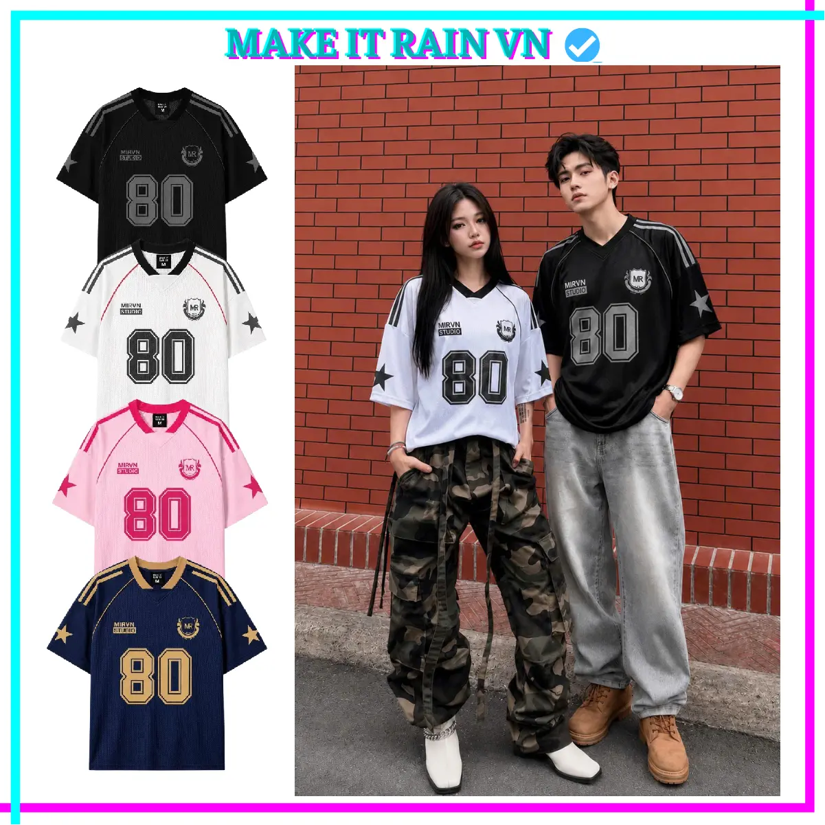 [MUA 3 GlẢM 31K, 2 GlẢM 19K KÈM QUÀ] Áo Thun Thể Thao Số 80 Local Brand Make It Rain Việt Nam, Unisex Nam Nữ From Rộng Tay Lỡ từ 30kg đến 100kg - 1