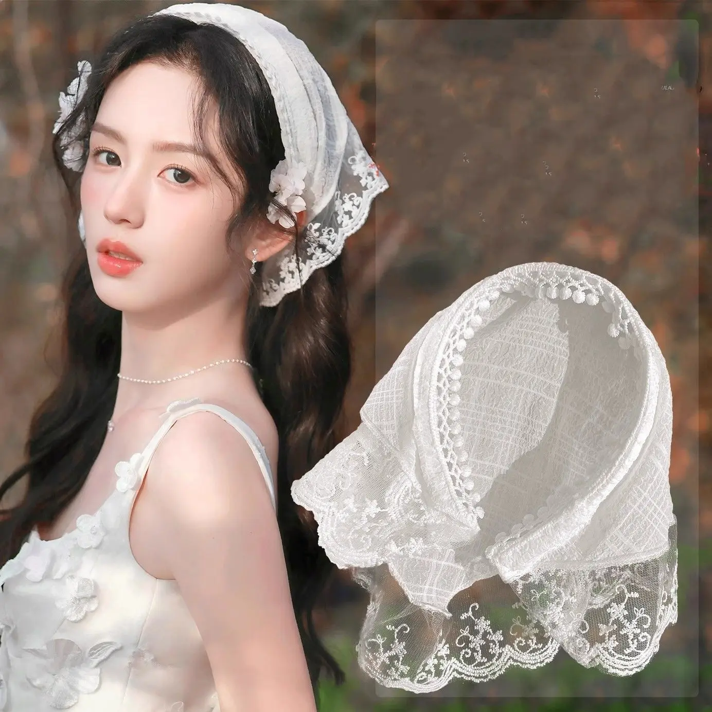 Băng Đô Khăn Quàng Cổ Tam Giác Ren, Hàng Mới Về, Dành Cho Nữ, Phong Cách Nông Thôn Băng Đô Ren Trắng, Băng Đô Tóc Quấn Vuông Nhẹ Nhàng Phụ Kiện Cua dây buộc tóc nữ Bàn Tay
