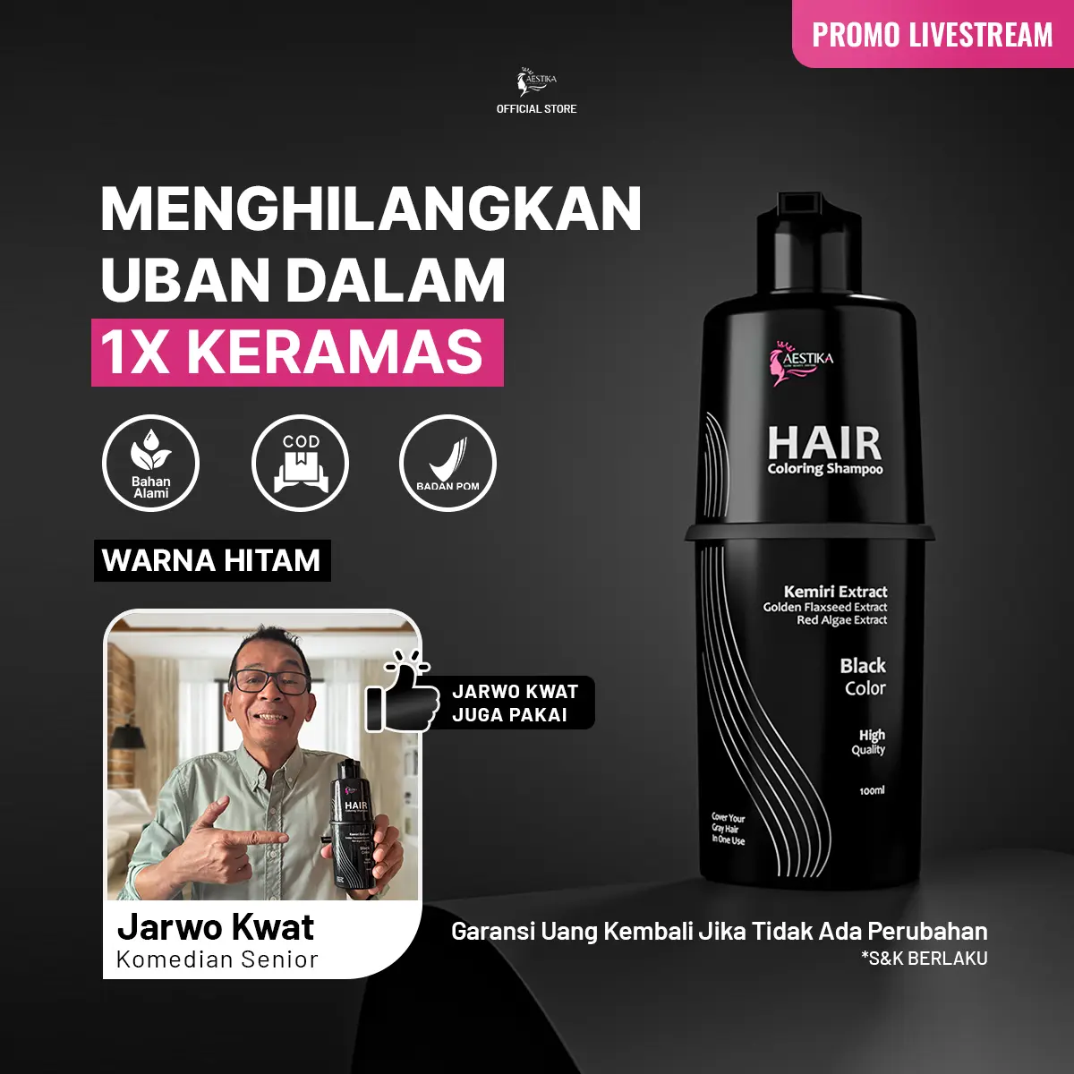 {Promo Khusus Live} Aestika Hair Coloring Shampoo  Black - Shampoo Penutup Uban 1x Keramas (Hitam)