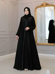 Zelindra Spangle – Abaya Turki Crinkle Airflow Mewah, Payet Sequins, Syari Wudhu & Busui Friendly, Untuk Kondangan dan Lebaran 2026