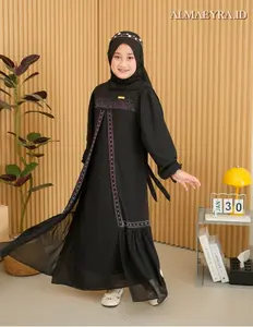 Ghania Gamis Abaya Anak Remaja Tanggung Terbaru 2026 Usia 6-17 Tahun Bahan Ceruty Babydoll Mix  Motif Payet Hitam Baju Muslim Lebaran Panjang