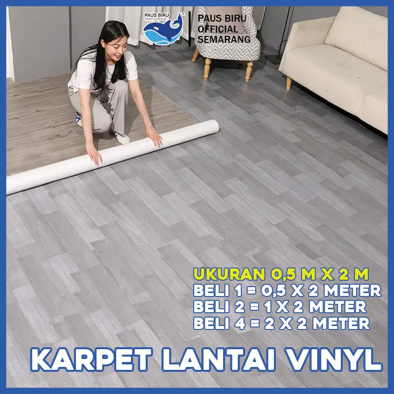 Paus Biru - Karpet Lantai Vinyl Meteran Import Korea /Bisa Custom Ukuran/ Bertekstur Emboss Ketebalan 0.7 Mm
