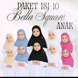Paket hemat 10 pcs hijab Bella Square anak nyaman bahan pollycatton