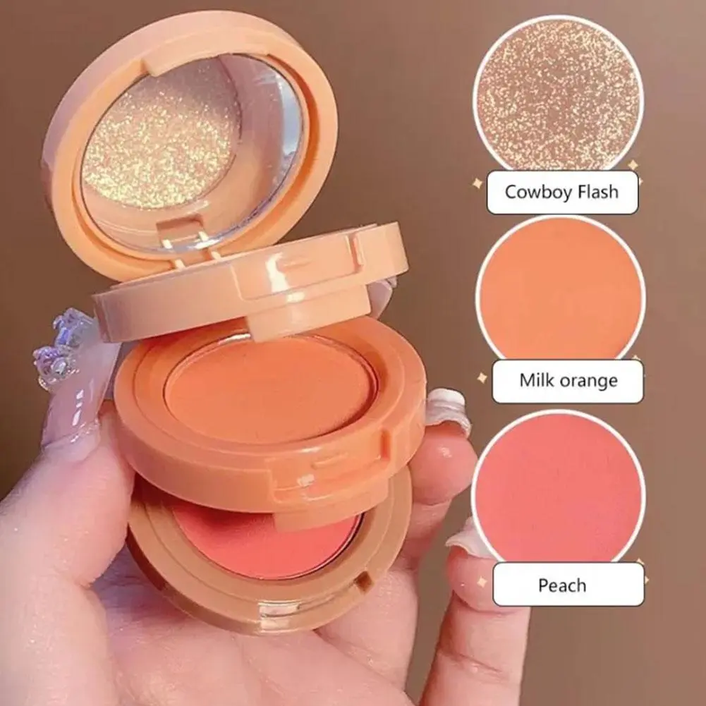 3 In 1 Korean Matte High Blush Palette Face Shiny Face Cosmetic Multifunctional Portable O8A4
