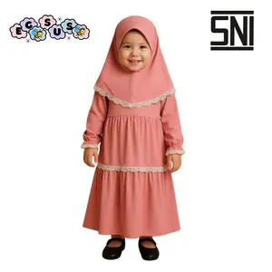 (EGSUS) Gamis Hijab Bayi Aurora Pakaian Anak Balita Perempuan Muslim Polos Spandek  Model Pink Nyaman Panjang Gaun Kerudung Muda Variasi Instan