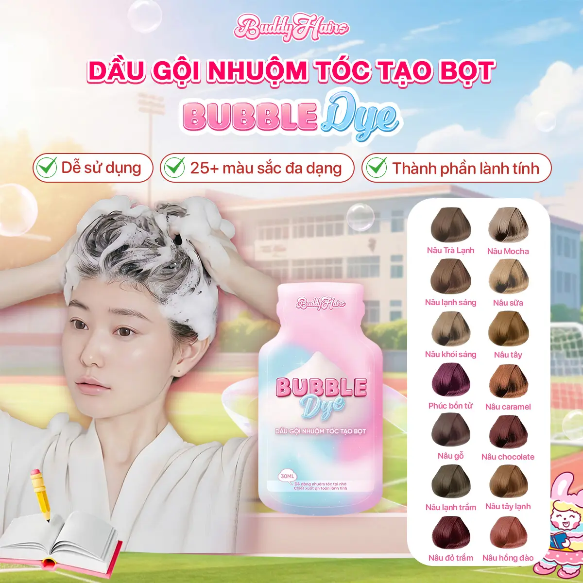 Dầu gội nhuộm tóc tạo bọt, thuốc nhuộm tóc dạng bọt Bubble Dye 25+ màu nhuộm đa dạng chiết xuất lành tính | Thuốc nhuộm tóc BuddyHairs