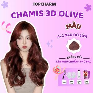 Nhuộm tóc Màu Nâu Đỏ A22 thời trang phủ bạc dung tích 200ml (Kèm oxy, bao tay, lược) Chamis 3D có thành phần siêu dưỡng từ olive 30 tone màu Khôngn Cần Tẩy giúp tóc Mềm Mượt