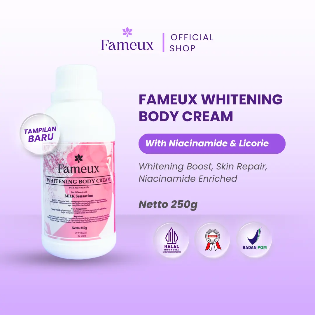 Fameux Whitening Body Cream 250 gr Mencerahkan Tubuh Extract Hitam