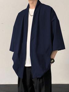 メンズ無地半袖前開きキモノ、レギュラーフィットのカジュアルで快適なトップス（日常使いに最適）、夏用メンズ衣類、ガミス