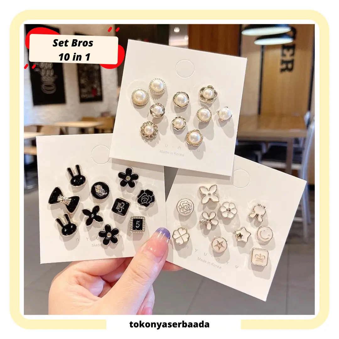 TSA (COD) BUNDLING 1 & 3PCS Set Bros Pin 10 In 1 Motif Bunga Bintang Kelinci Aneka Desain Accidental Pin Kancing 10pcs Fashion Wanita Korea Model Invisible Kancing Dapat Dilepas