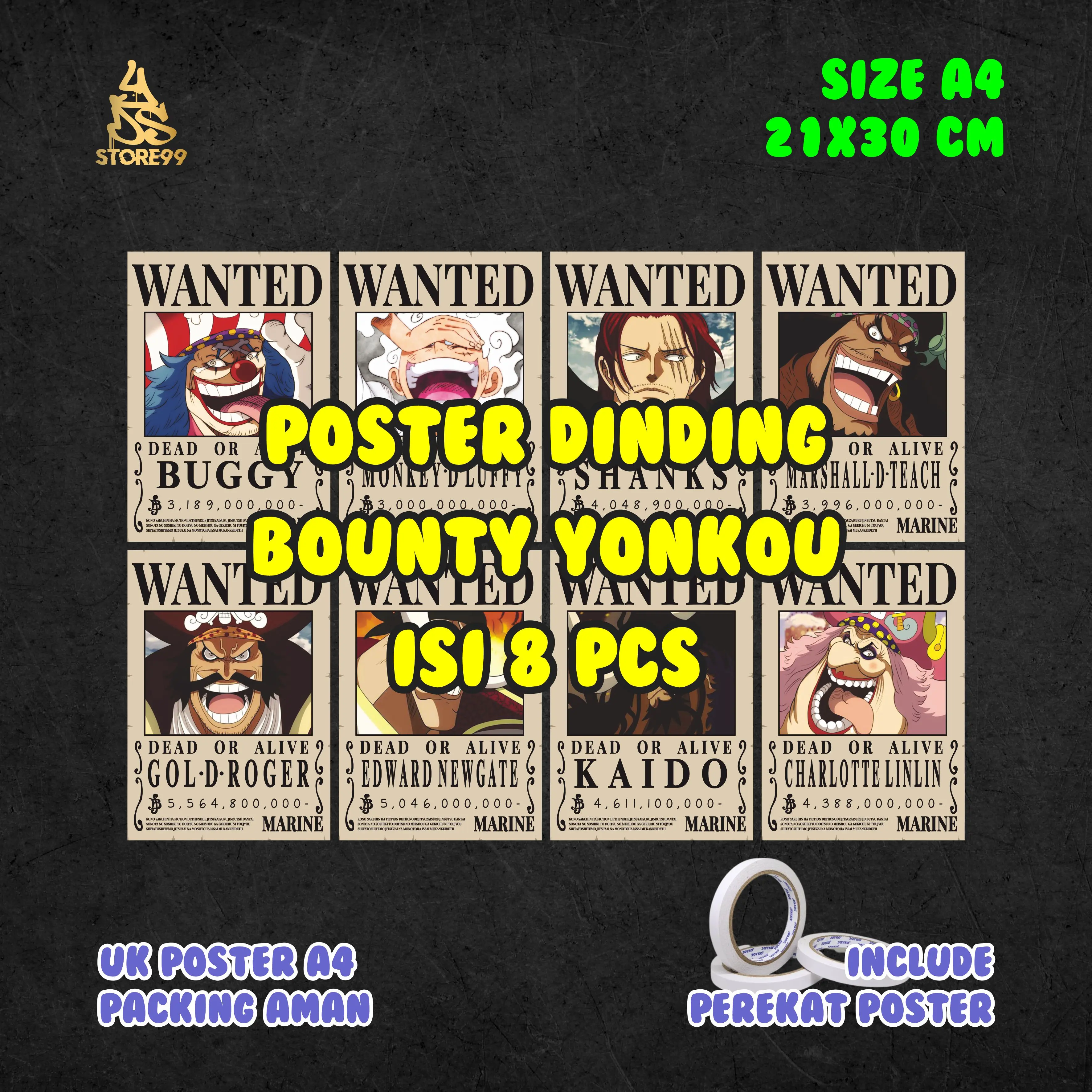 [8PCS] A4 Poster Bounty One Piece Yonkou