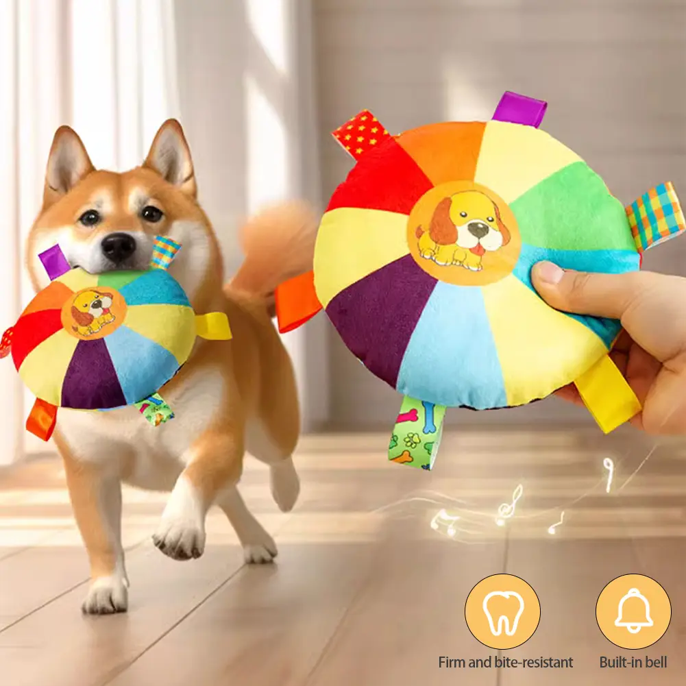 Interactive Flying Disc Dog Toy Chewers Training Decompress Bite Resistant Plush Dog Toys with Bells Pet Supplies#463809