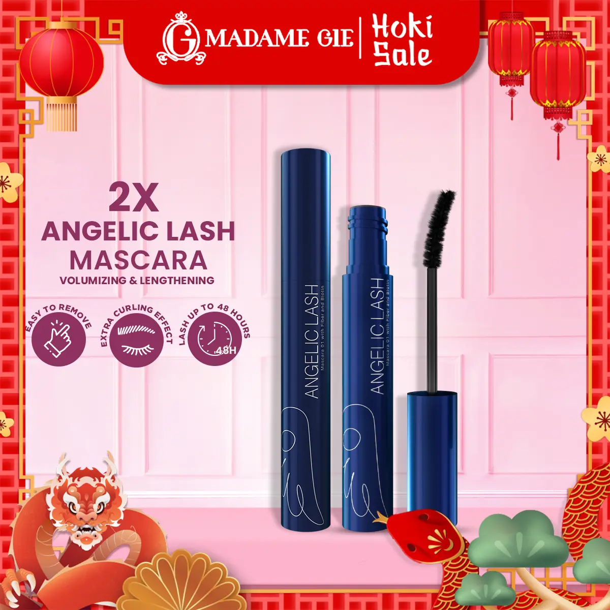【BUNDLE 2 PCS】Madame Gie Angelic Lash Mascara - Mascara Waterproof Black Kosmetik Maskara Menebalkan Mempercantik Lasting
