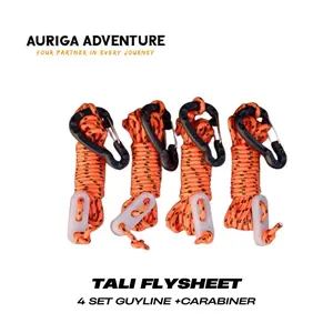 Auriga Adventure Tali Flysheet 4 Set dengan Guyline Carabiner Prusik Reflektif 3mm untuk Camping Outdoor