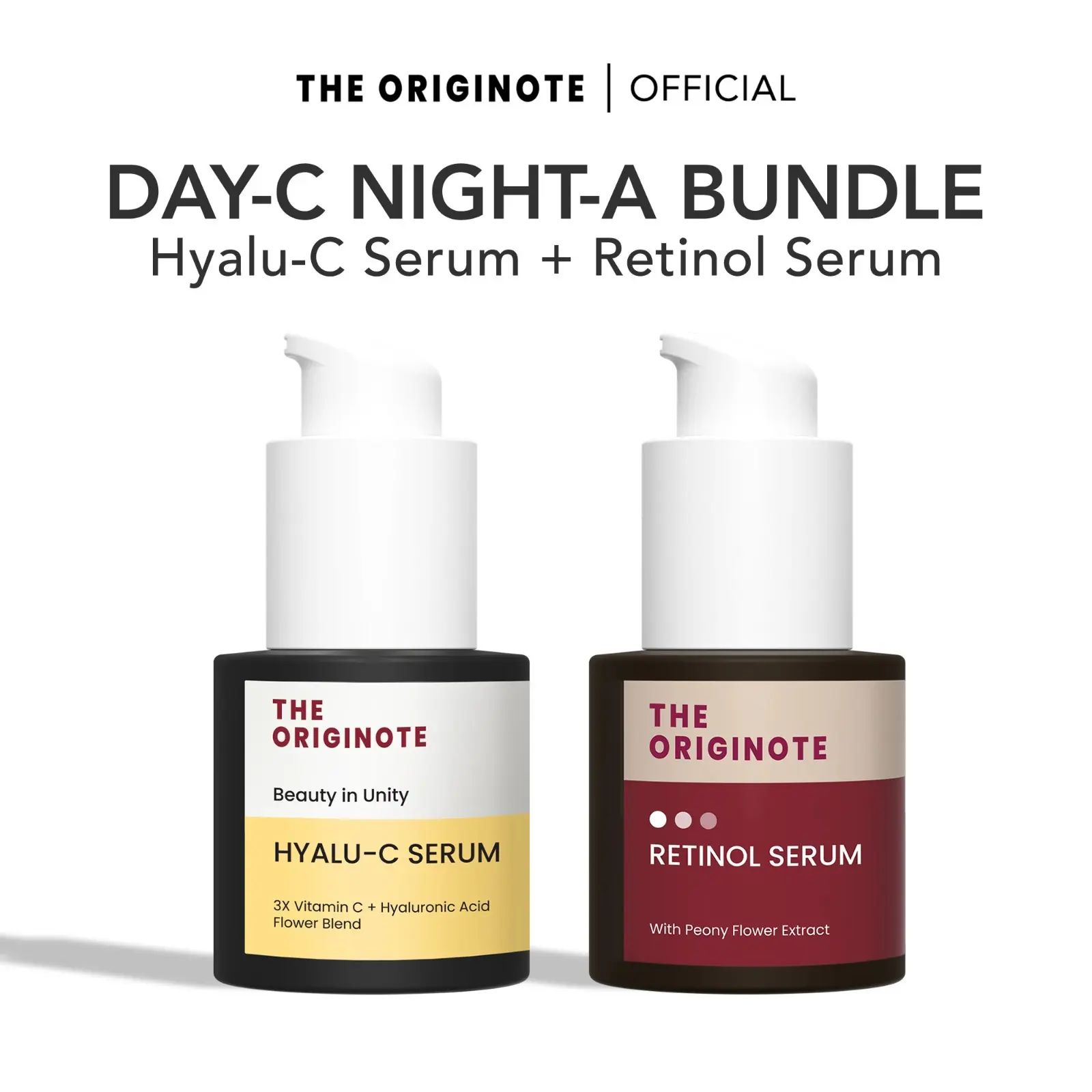 The Originote Day-C Night-A Bundle 2pcs - Hyalu-C Serum dan Retinol Serum perawatan anti aging mencerahkan dan mengencangkan kerutan wajah with niacinamide vitamin C