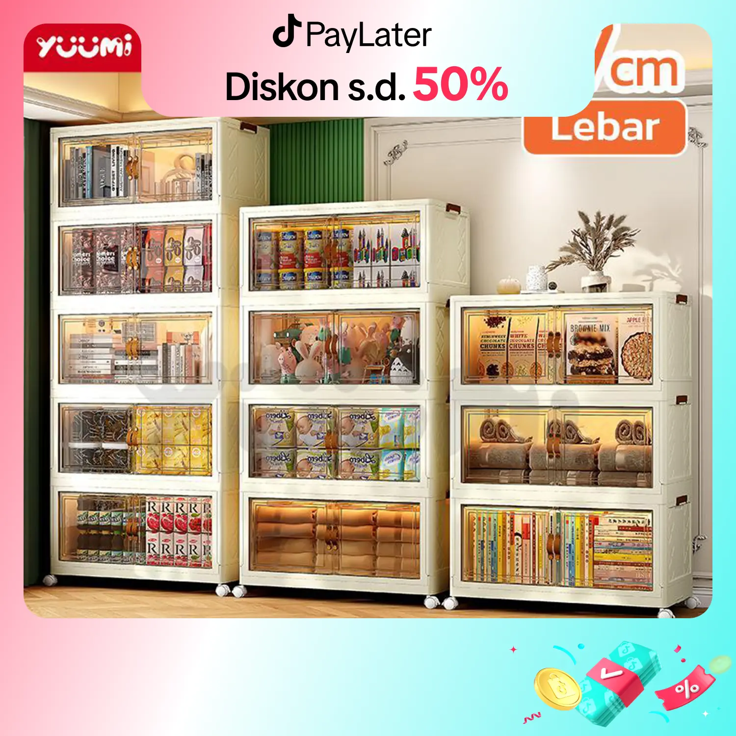 【YUUMI】Lemari Plastik Susun, Panjang 57 cm, Cocok untuk Menyimpan Pakaian, Snack, Mainan dan Berbagai Jenis Barang Lain. Lemari Multifungsi Berganda Lapisan yang Bisa Dilipat, Serta Kotak Penyimpanan Praktis yang Dapat Memenuhi Semua Kebutuhan